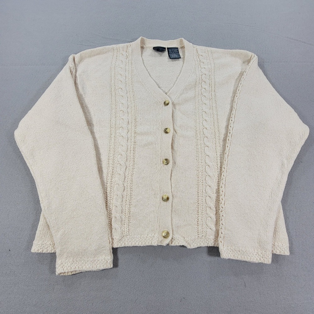 Liz Wear Vintage Cardigan Sweater Cable Knit Button Front Cream Women's Large - Picture 4 of 10